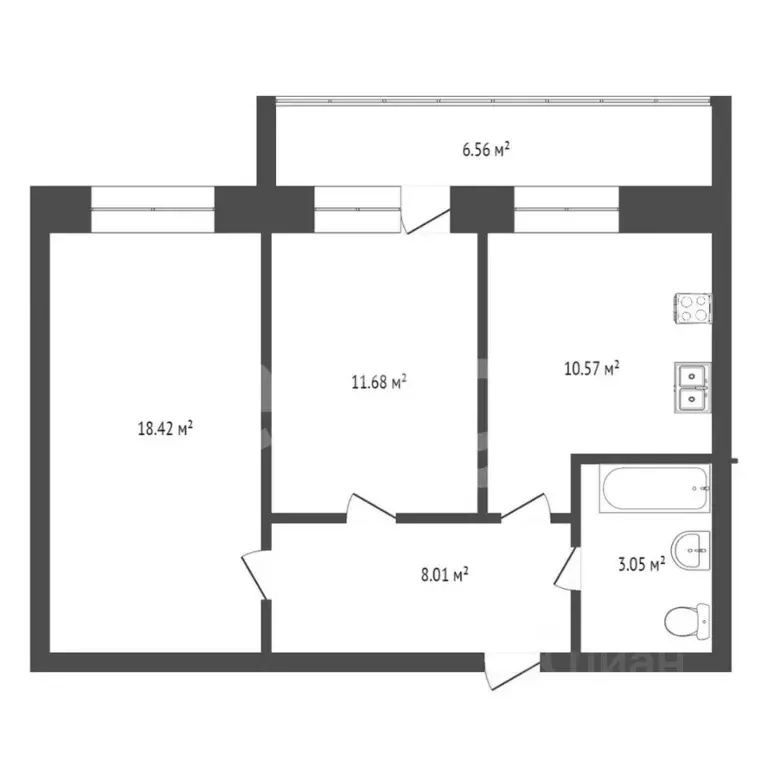 2-к кв. Тюменская область, Тюмень Заречный проезд, 14 (54.2 м) - Фото 2