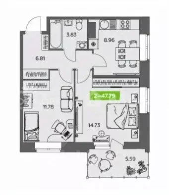2-к кв. Архангельская область, Северодвинск Беломорский просп., 3Ак2 ... - Фото 2