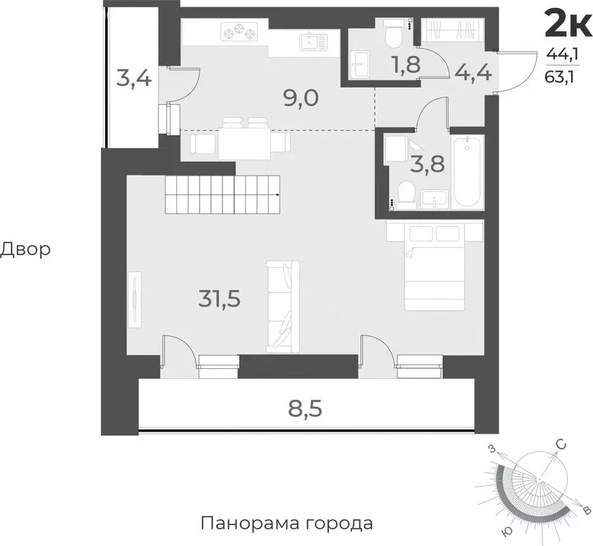 2-комнатная квартира: Новосибирск, улица Аэропорт, 62 (63.1 м) - Фото 0
