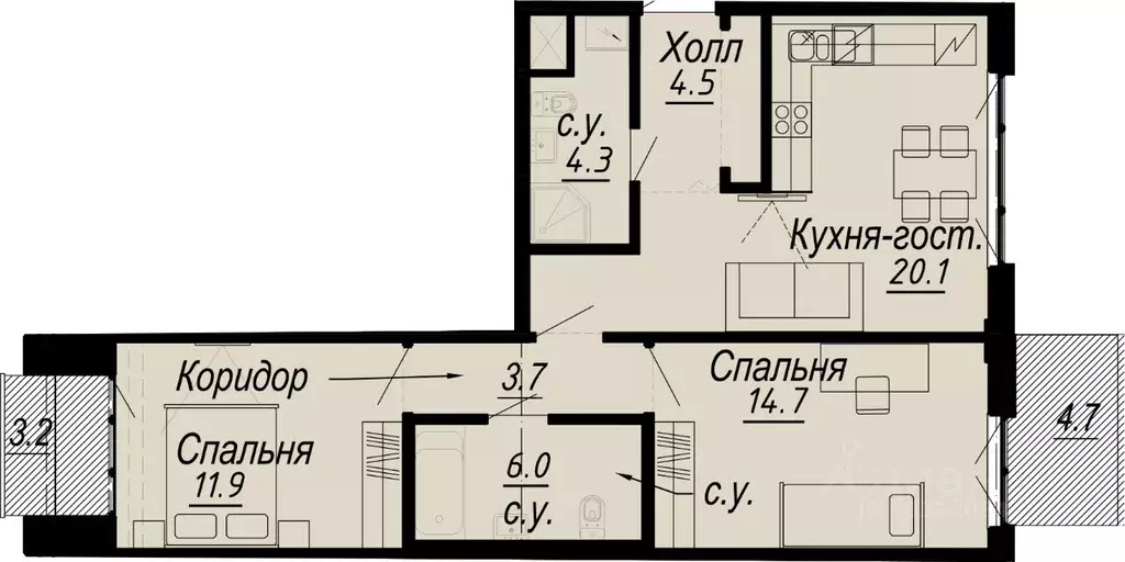 2-к кв. Санкт-Петербург наб. Реки Карповки, 27 (67.6 м) - Фото 0