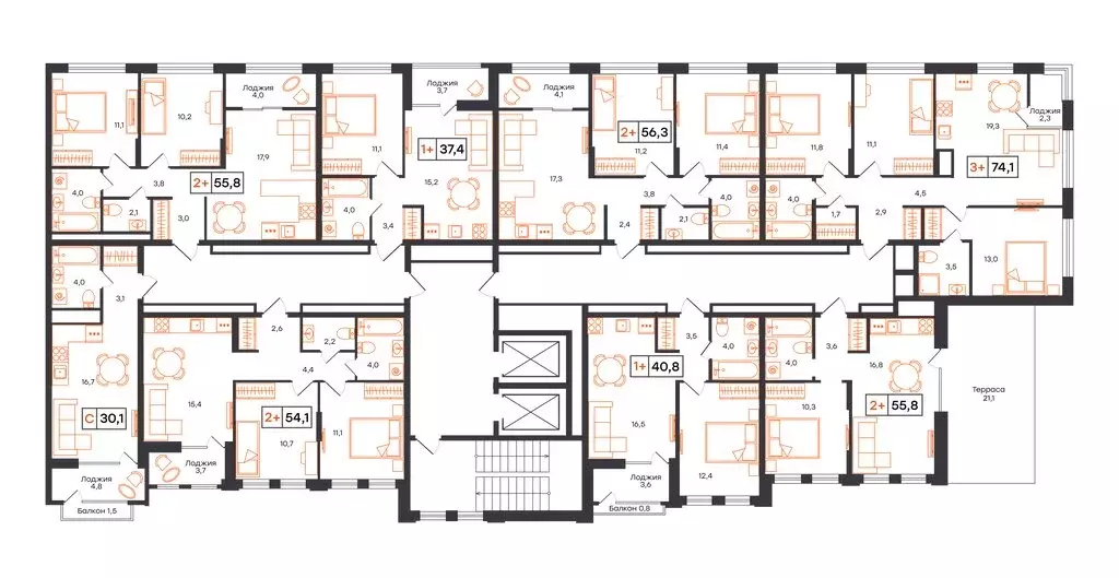 1-комнатная квартира: Тюмень, ЖК UNO (55.8 м) - Фото 1