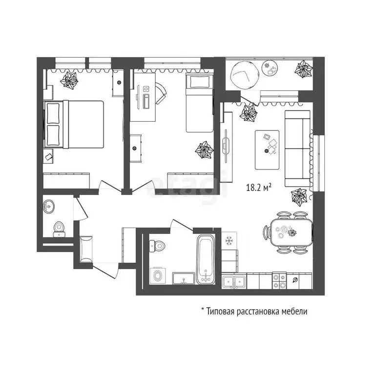 2-комнатная квартира: Тюмень, Полевая улица, 115 (55.8 м) - Фото 1