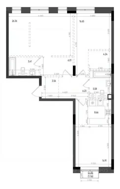 3-к кв. Татарстан, Казань Минтимер жилой комплекс (97.96 м) - Фото 1
