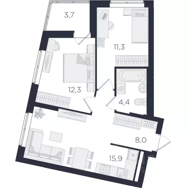 2-к кв. Свердловская область, Екатеринбург ул. 8 Марта, 204Д (52.9 м) - Фото 0