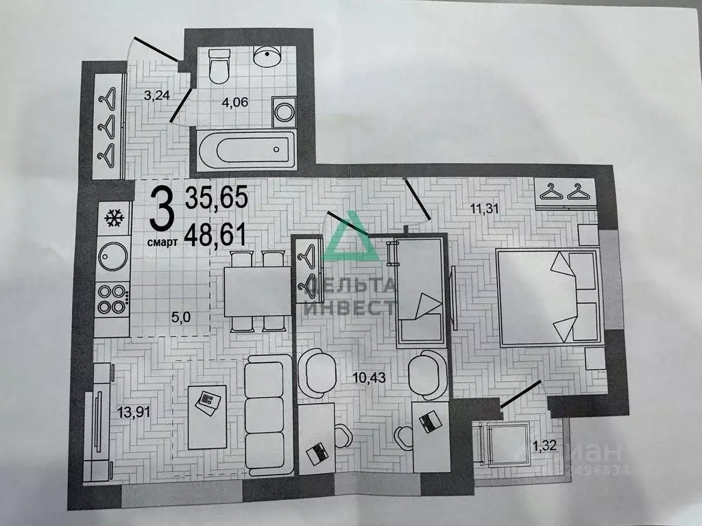 3-к кв. Башкортостан, Уфа бул. Яркий, 10/1 (48.61 м) - Фото 1