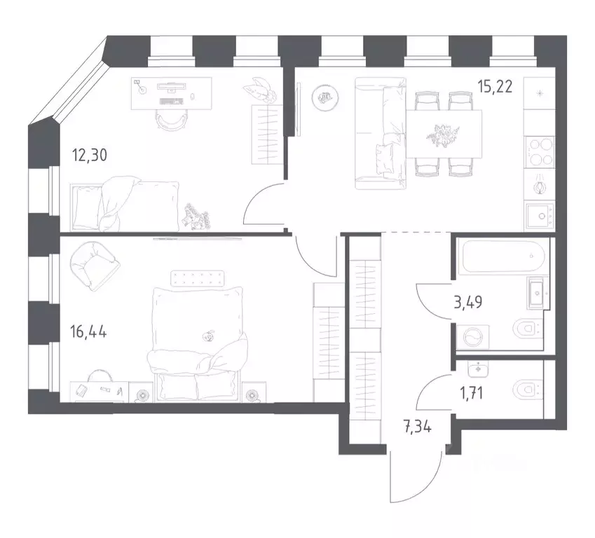 2-к кв. Татарстан, Казань Зилант Премьер жилой комплекс (56.5 м) - Фото 1