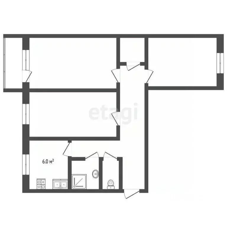 3-к кв. Вологодская область, пос. Майский 8 (59.4 м) - Фото 2