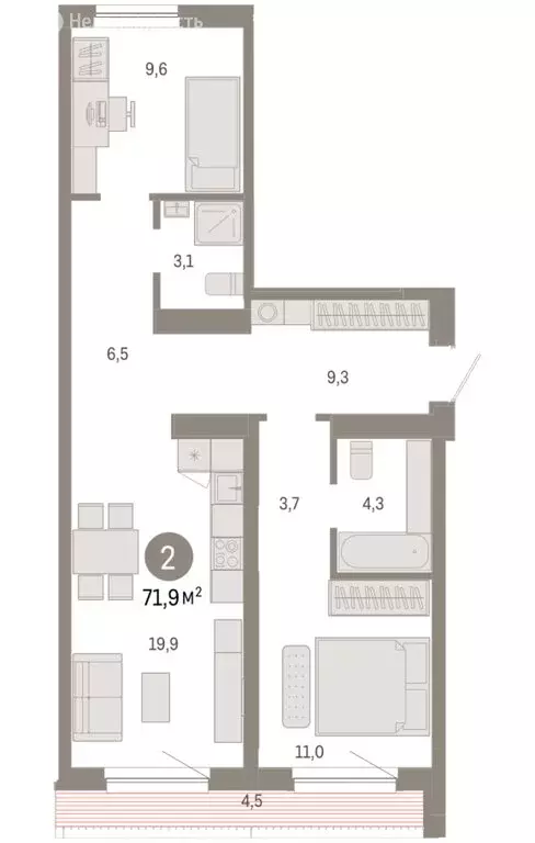 2-комнатная квартира: Новосибирск, Большевистская улица, с49 (71.88 м) - Фото 1