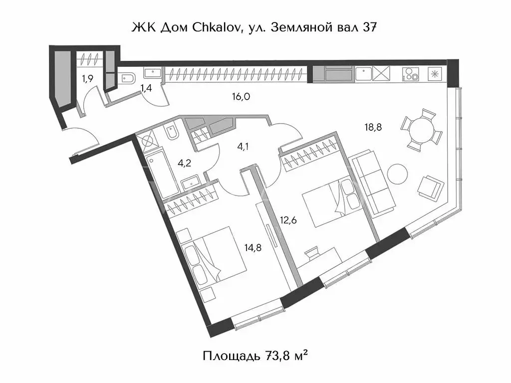 2-комнатная квартира: Москва, площадь Курского Вокзала, 1 (73.8 м) - Фото 0