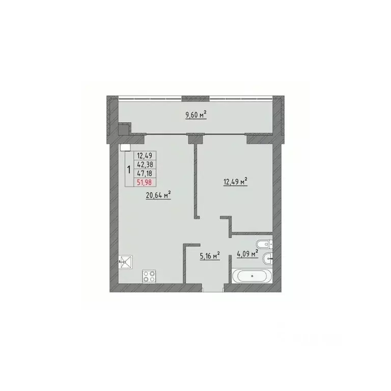 1-к кв. Ивановская область, Иваново Кооперативная ул., 3 (51.98 м) - Фото 1