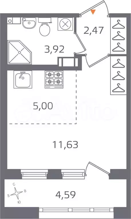 Квартира-студия, 25,3 м, 10/16 эт. - Фото 0