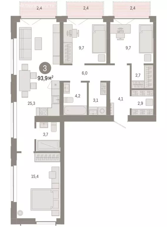 3-комнатная квартира: Новосибирск, Большевистская улица, 66 (93.93 м) - Фото 2