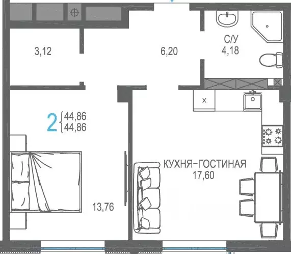 1-к кв. Крым, Симферопольский район, Гвардейское пгт, Республика жилой ... - Фото 0