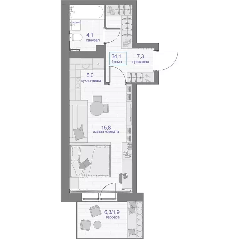 Продаётся квартира-студия, 34.1 м - Фото 0