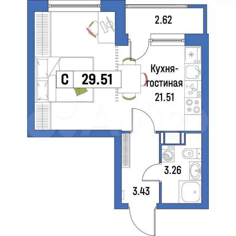 Квартира-студия, 29,5 м, 3/16 эт. - Фото 0