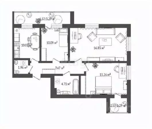 3-к кв. Омская область, Омск ул. Гусарова, 48 (71.55 м) - Фото 0