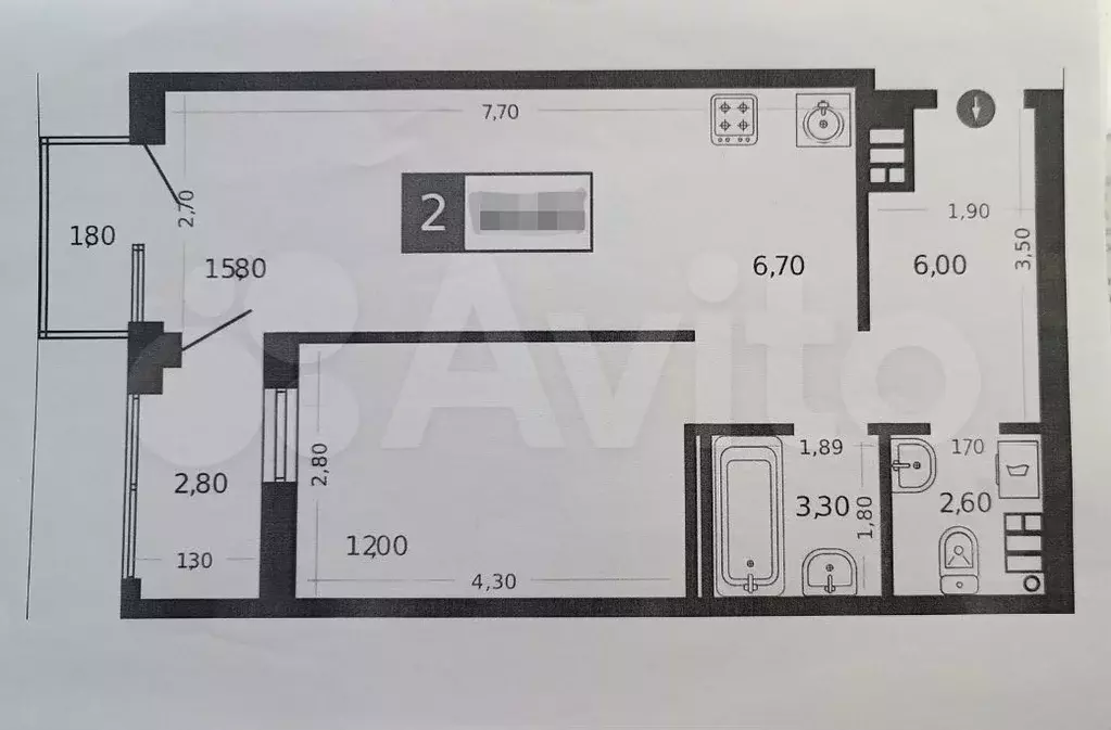 2-к. квартира, 48,6 м, 6/9 эт. - Фото 0