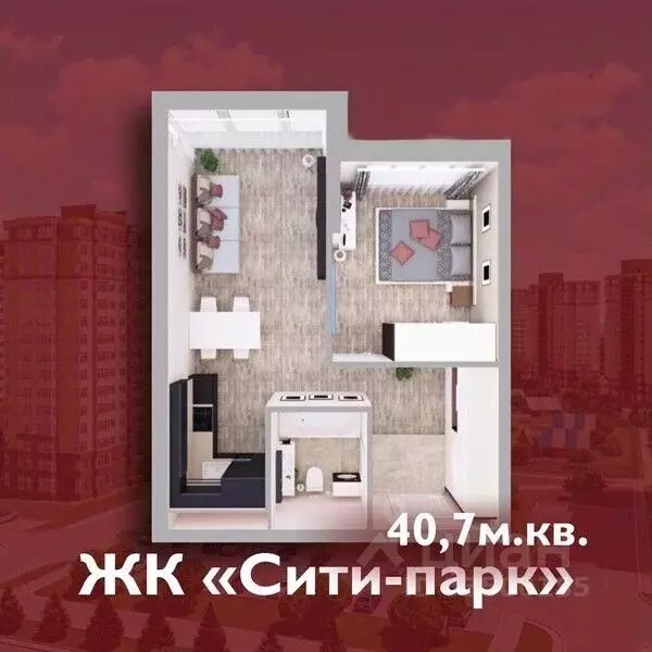 1-к кв. Кемеровская область, Кемерово 72А мкр, Сити парк жилой ... - Фото 0