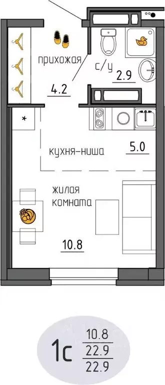 Студия Пермский край, Пермь Ижевская ул., 38 (22.9 м) - Фото 1