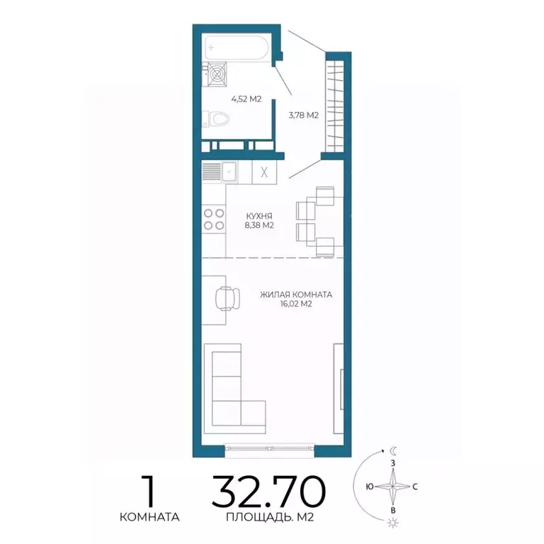 1-к кв. Пензенская область, Пенза Чаадаев жилой комплекс (32.7 м) - Фото 1