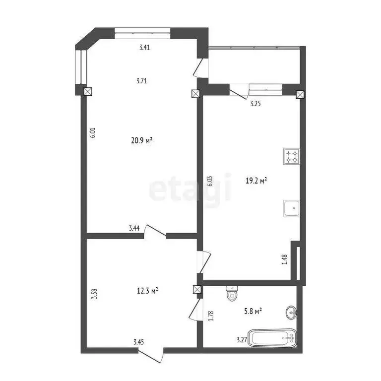 1-комнатная квартира: Тюмень, Харьковская улица, 59/4 (60 м) - Фото 0