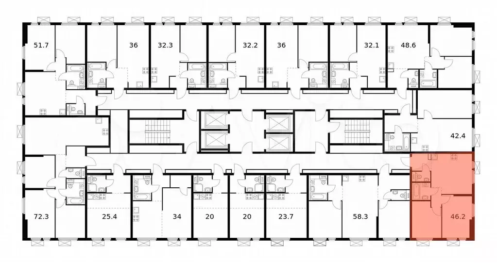 2-к. квартира, 46,2 м, 25/32 эт. - Фото 1