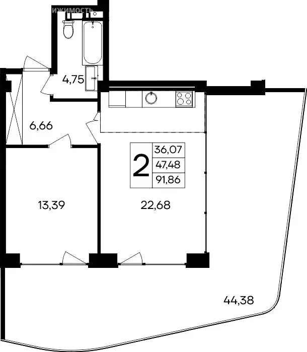 2-комнатная квартира: Прибрежное, Симферопольское шоссе, 177 (91.86 м) - Фото 1