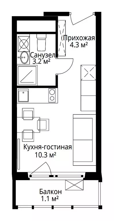 Квартира-студия: деревня Сапроново, микрорайон Купелинка, 4 (18.9 м) - Фото 1