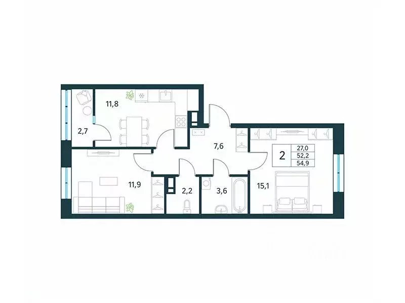 2-к кв. Забайкальский край, Чита Хороший мкр,  (54.9 м) - Фото 1