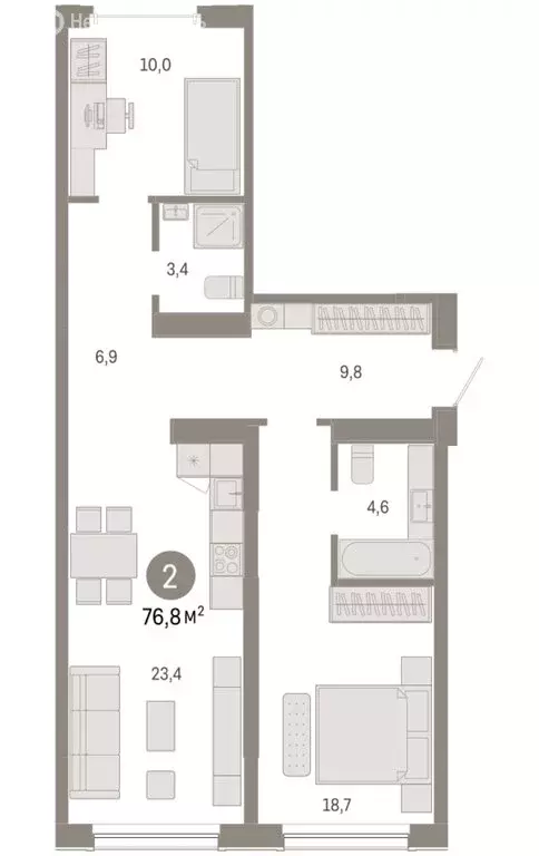 2-комнатная квартира: Новосибирск, Большевистская улица, с49 (76.75 м) - Фото 1