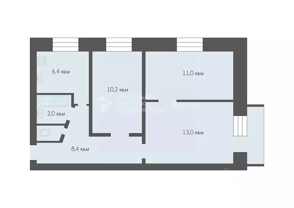 3-к кв. Рязанская область, Рязань ул. Семена Середы, 11 (52.9 м) - Фото 2