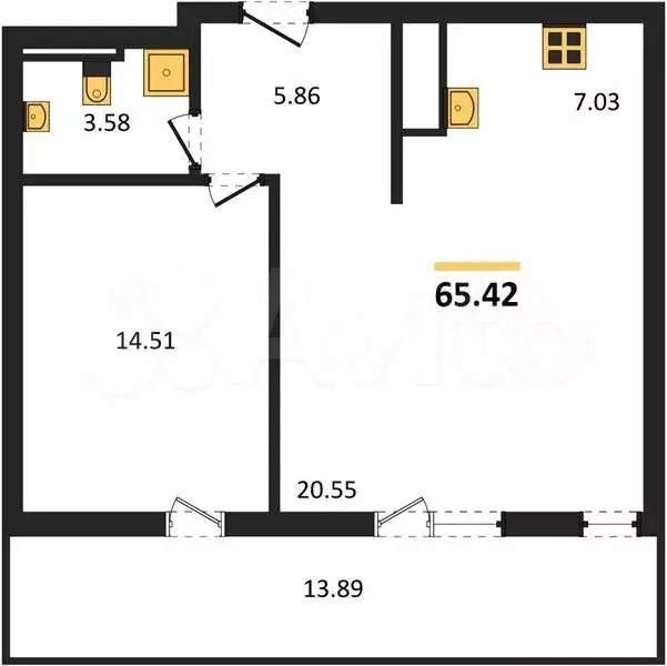 1-к. квартира, 65,4 м, 12/12 эт. - Фото 1