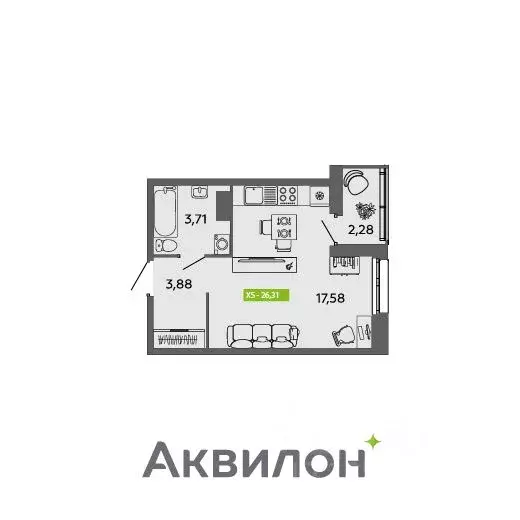 Студия Архангельская область, Архангельск 6-й мкр,  (26.31 м) - Фото 0