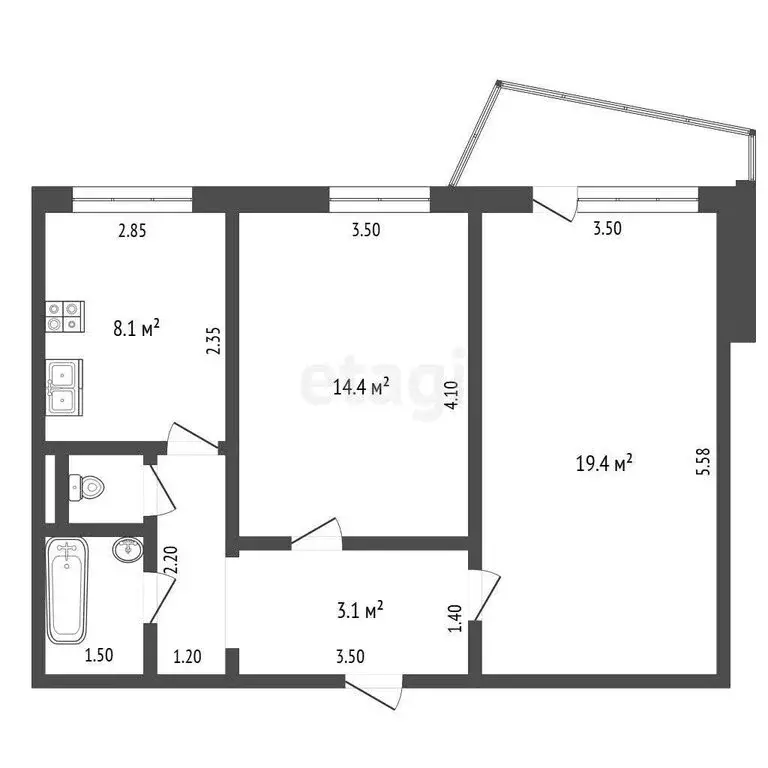 2-комнатная квартира: Самара, проезд Георгия Митерёва, 14А (53.6 м) - Фото 1