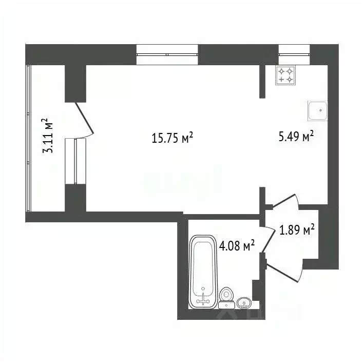 Студия Иркутская область, Иркутск ул. Березовая Роща, 13Б (30.2 м) - Фото 2