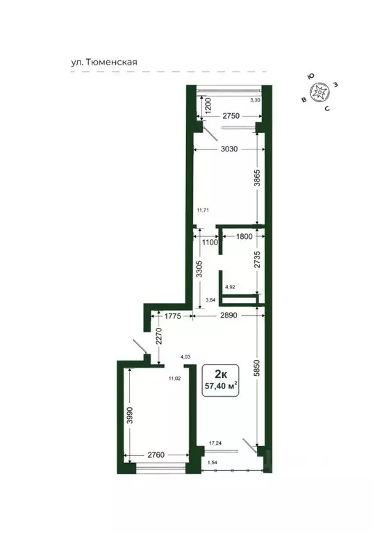2-к кв. Тюменская область, Тюменский район, д. Дударева  (57.4 м) - Фото 1