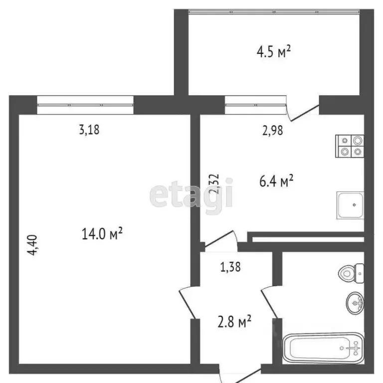 1-к кв. Коми, Сыктывкар ул. Славы, 35 (26.1 м) - Фото 1