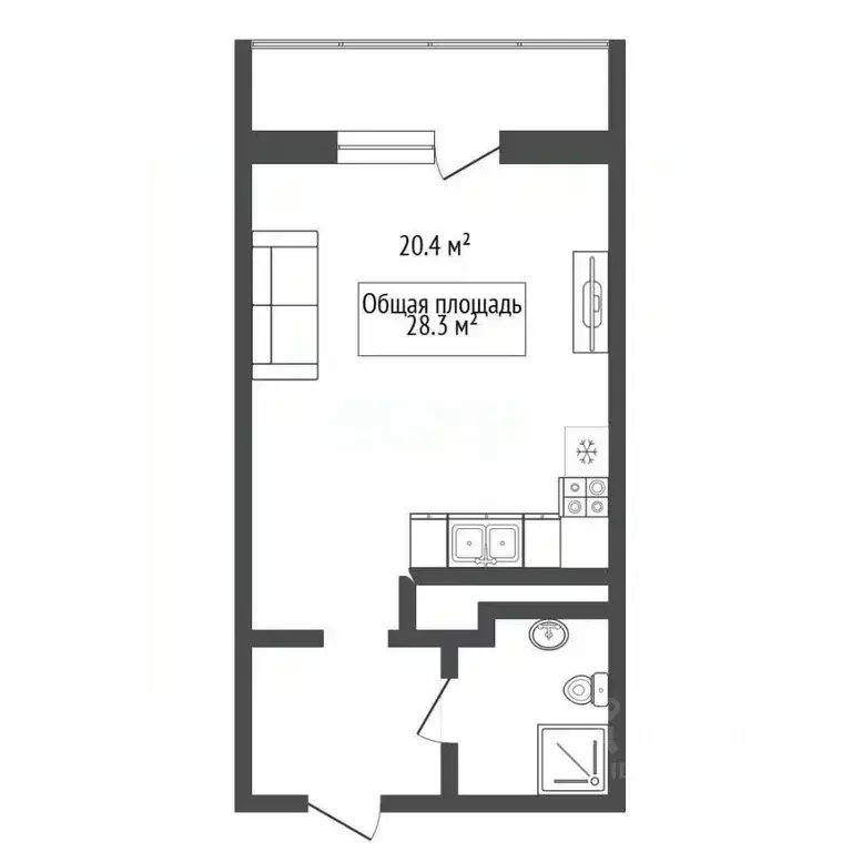 Студия Новосибирская область, Новосибирск ул. Державина, 92 (28.3 м) - Фото 1