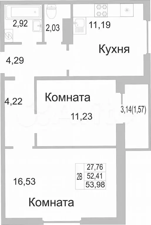 2-к. квартира, 54м, 1/9эт. - Фото 0