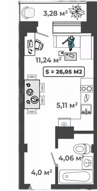 Квартира-студия, 26 м, 3/13 эт. - Фото 1