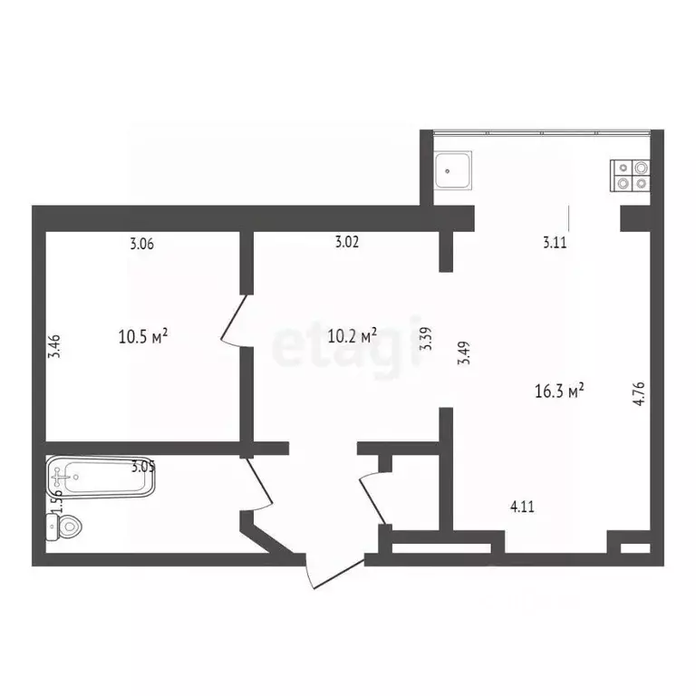 2-к кв. Тюменская область, Тюмень Ставропольская ул., 1в (44.9 м) - Фото 2