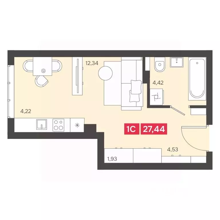 1-к кв. Новосибирская область, Новосибирск Аэропорт мкр,  (27.44 м) - Фото 0