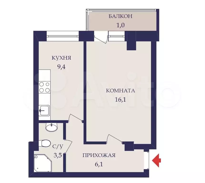 1-к. квартира, 35,1 м, 13/16 эт. - Фото 0