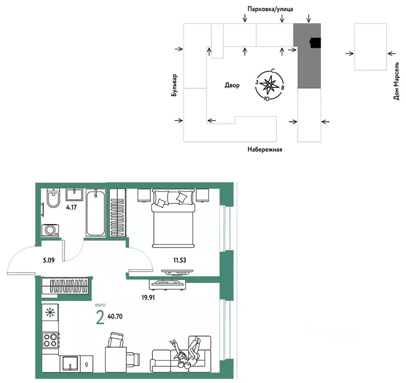2-к кв. Тюменская область, Тюмень Береговая ул., 100к2 (40.7 м) - Фото 1
