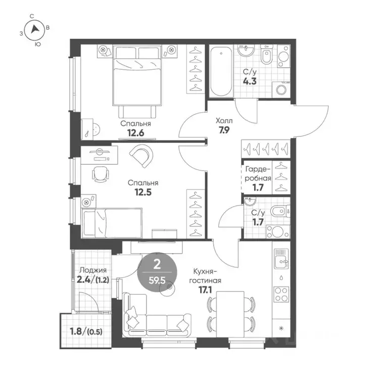 2-к кв. Омская область, Омск Зеленая река мкр,  (59.5 м) - Фото 0