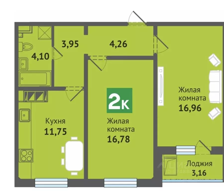 2-к кв. Марий Эл, Медведево городское поселение, Медведево пгт ул. ... - Фото 2