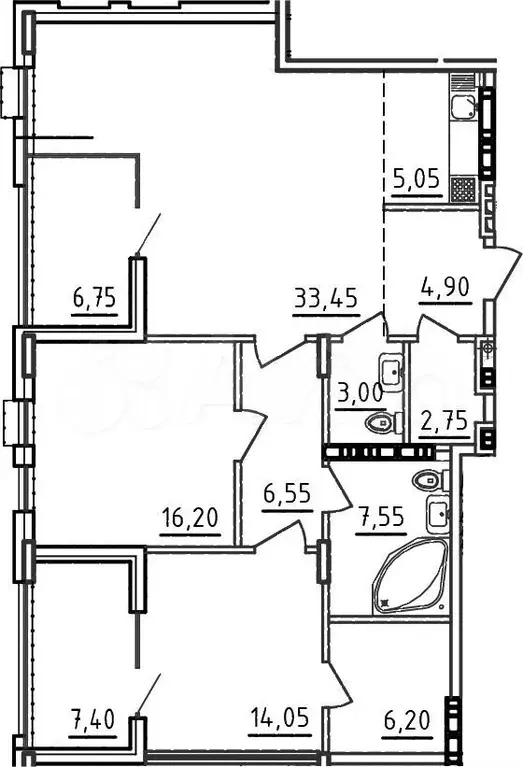 3-к. квартира, 107 м, 9/9 эт. - Фото 1