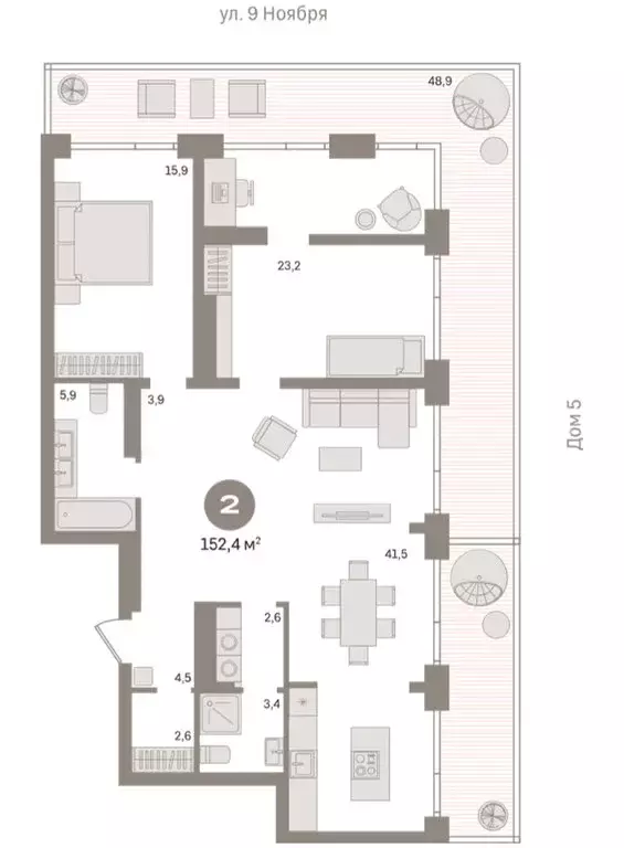 2-комнатная квартира: Новосибирск, улица Декабристов, 107к1 (151.2 м) - Фото 2