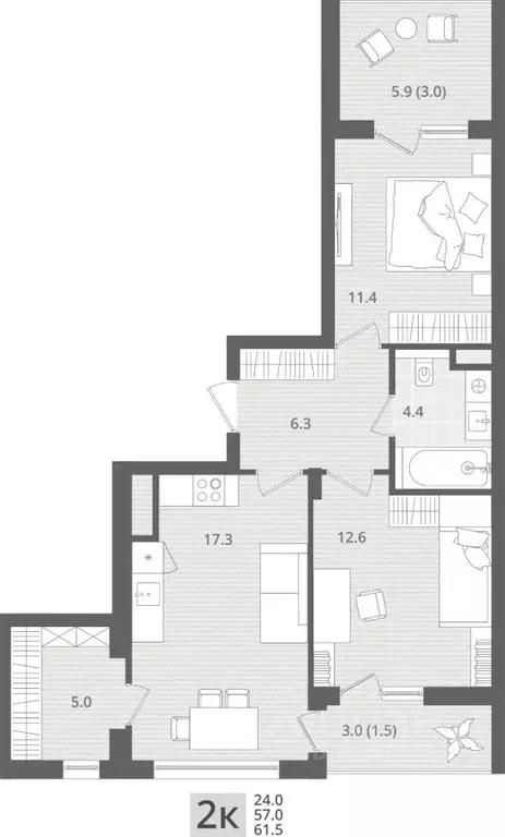 2-к кв. Калининградская область, Пионерский пос. Рыбное,  (61.5 м) - Фото 0