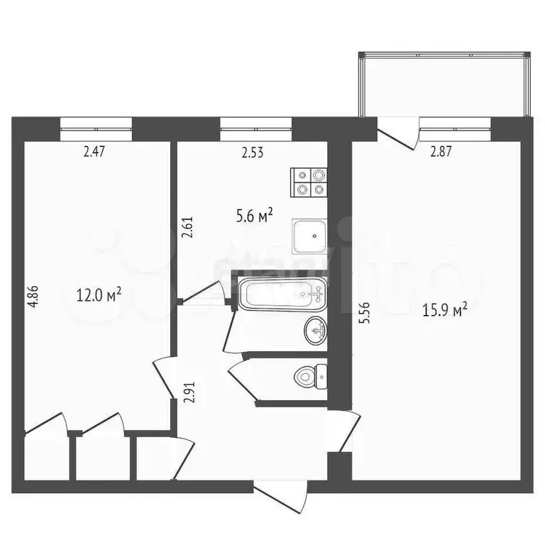 2-к. квартира, 42 м, 2/5 эт. - Фото 0